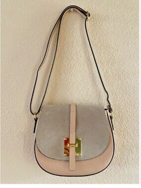 NWOT BORSE IN PELLE Italian Leather Saddlebag Crossbody 2 Tone Handbag
